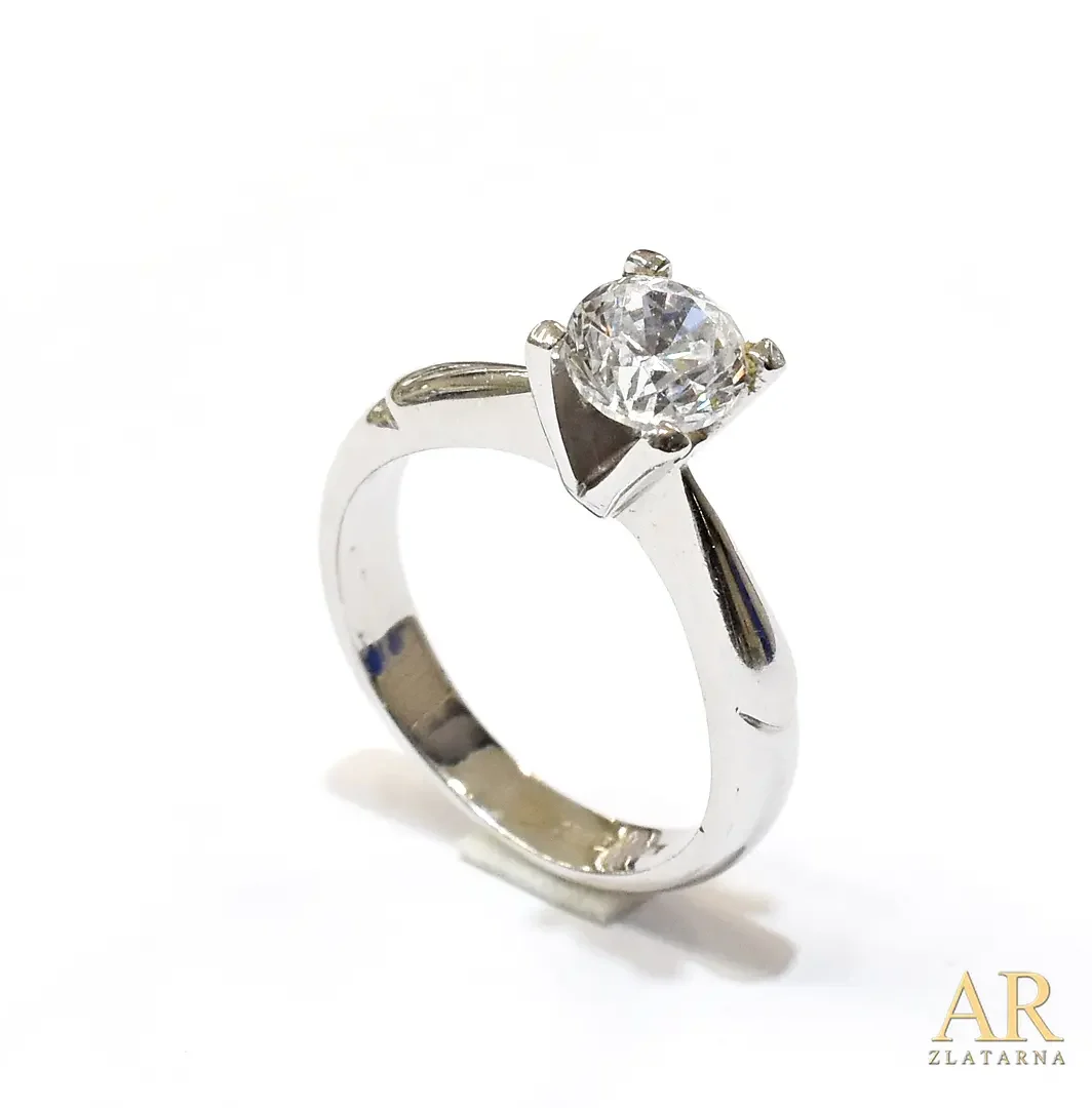 Zlatni zaručnički prsten  bijelo zlato sa cirkonom u četverokrakoj kruni