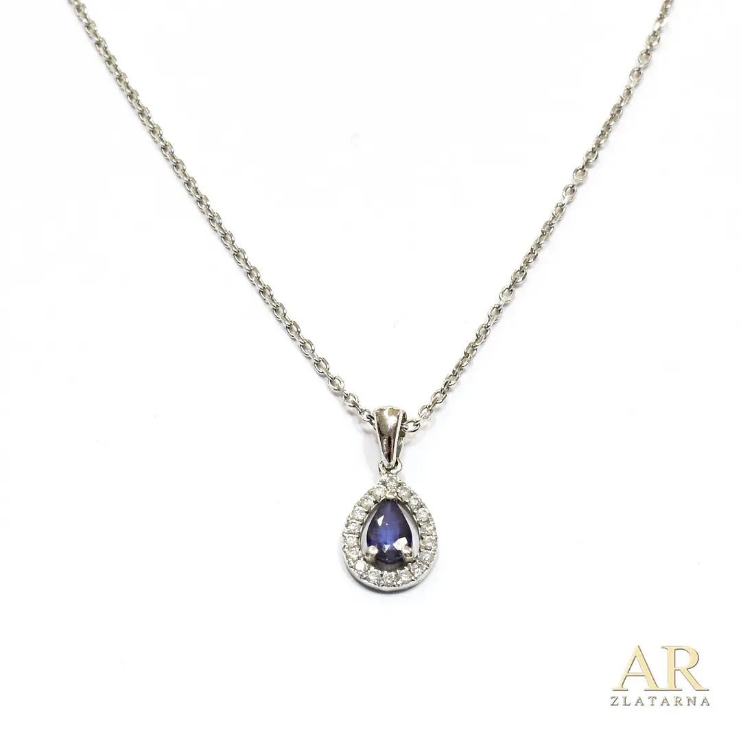 Zlatna ogrlica Suza s 0.08ct dijamantima i 0.24ct safirom bijelo zlato 45cm