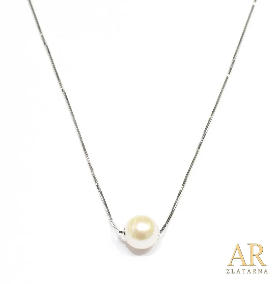 Zlatna ogrlica 7mm biser  bijelo zlato 45cm