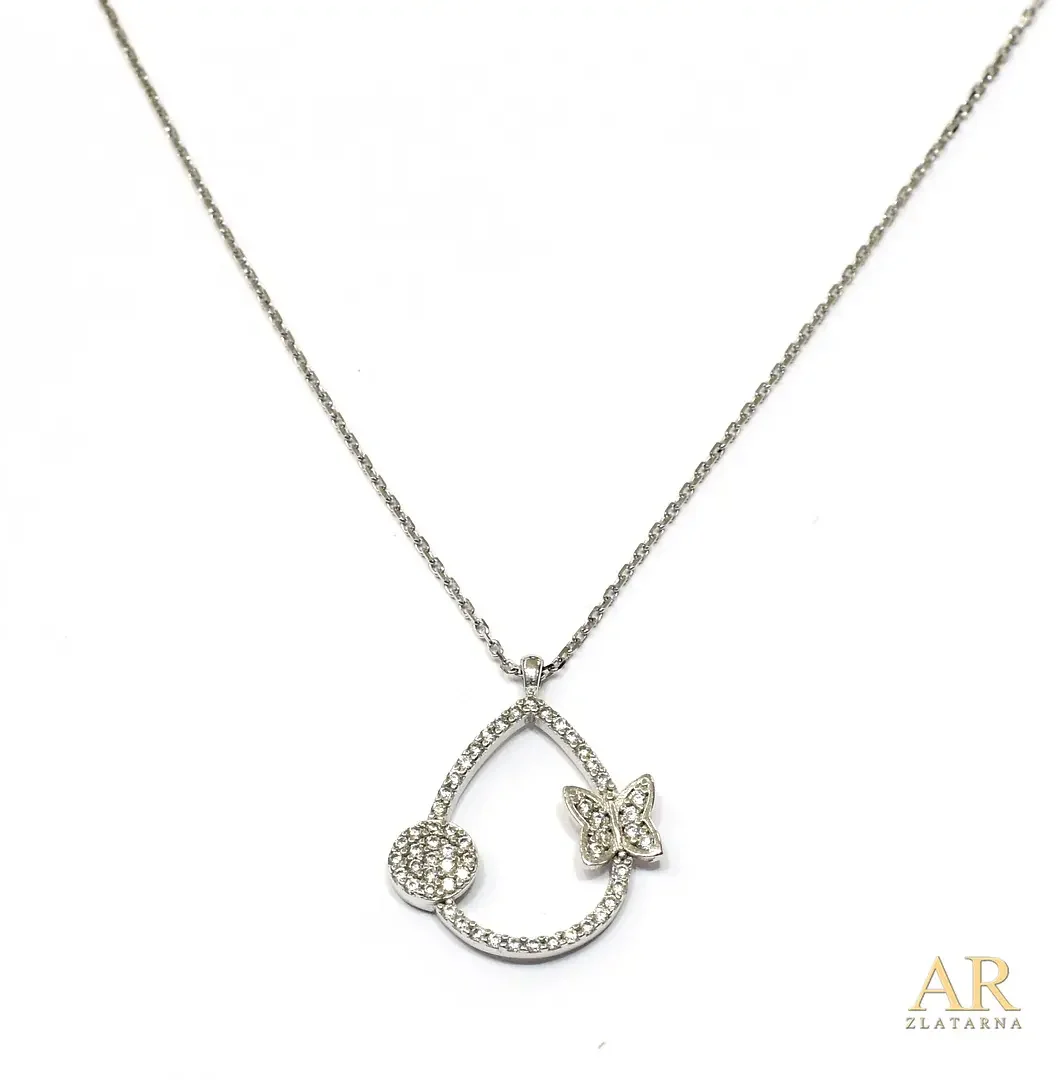 Zlatna ogrlica Leptir na suzi  privjesak s cirkonima bijelo zlato 45cm