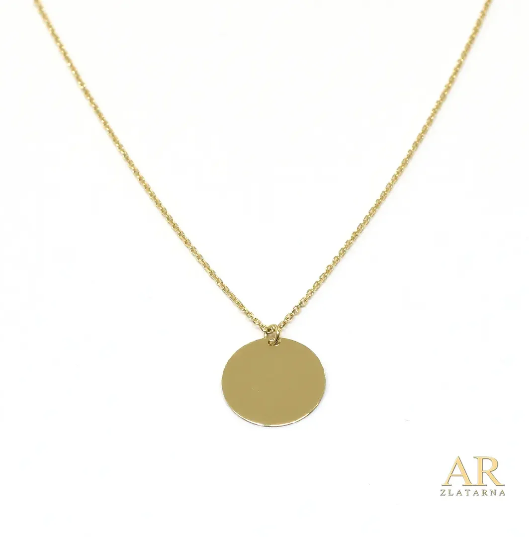 Zlatna ogrlica Okrugla pločica  12mm privjesak 42cm 