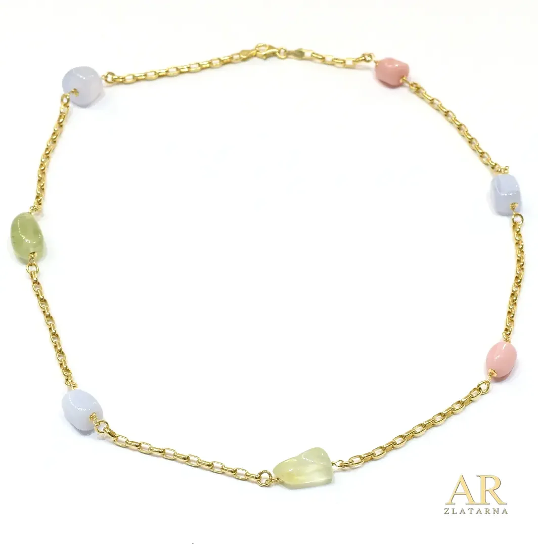 Zlatna ogrlica s poludragim  kamenjem 48cm