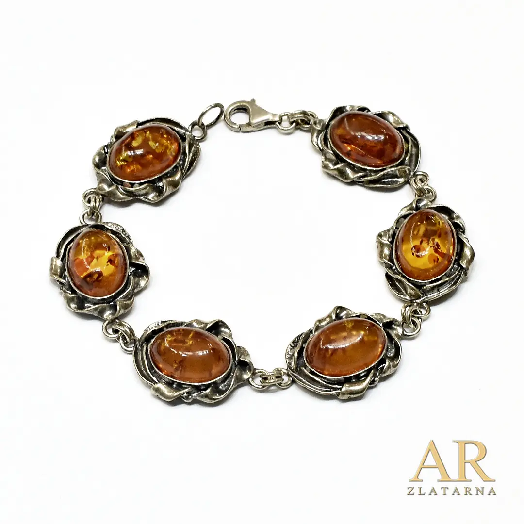 Srebrna narukvica Tamni jantar 19cm