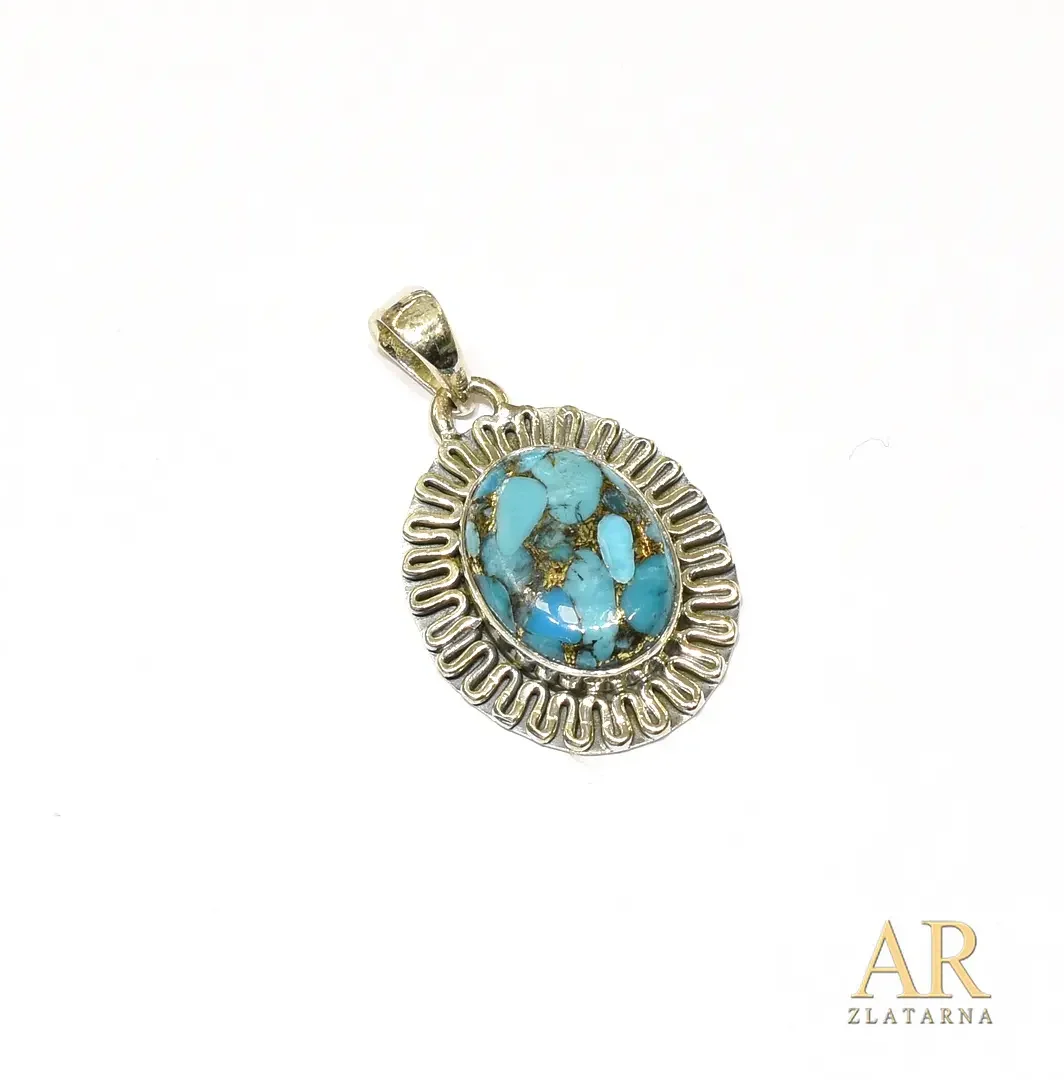 Srebrni privjesak poludragi  kamen model 2