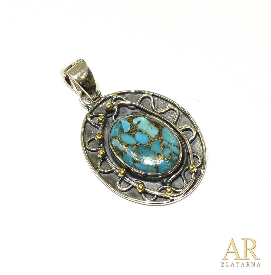 Srebrni privjesak poludragi  kamen model 3