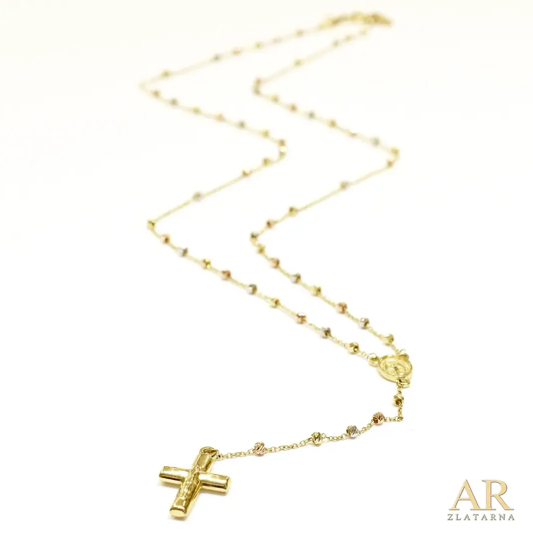 Zlatna ogrlica Krunica bijelo  žuto i crveno zlato 48cm