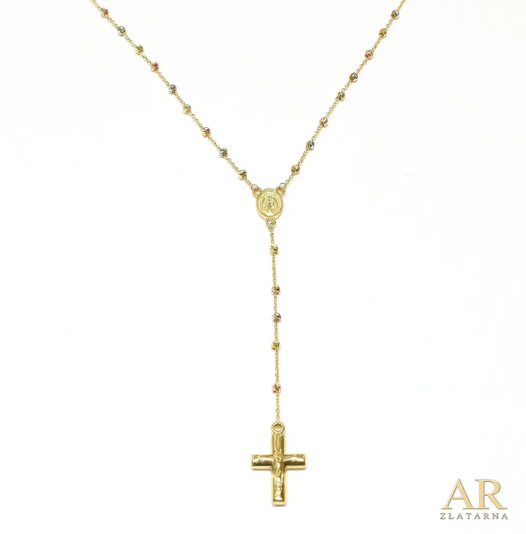 Zlatna ogrlica Krunica bijelo  žuto i crveno zlato 48cm