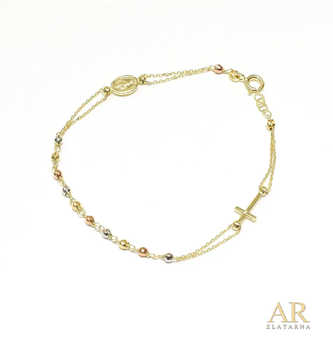 Zlatna narukvica Krunica tri  boje 18cm 