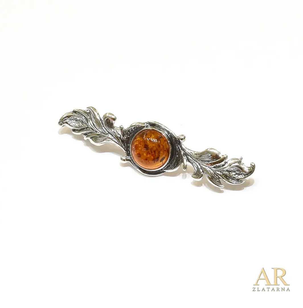 Srebrni broš s jantarom Model  3