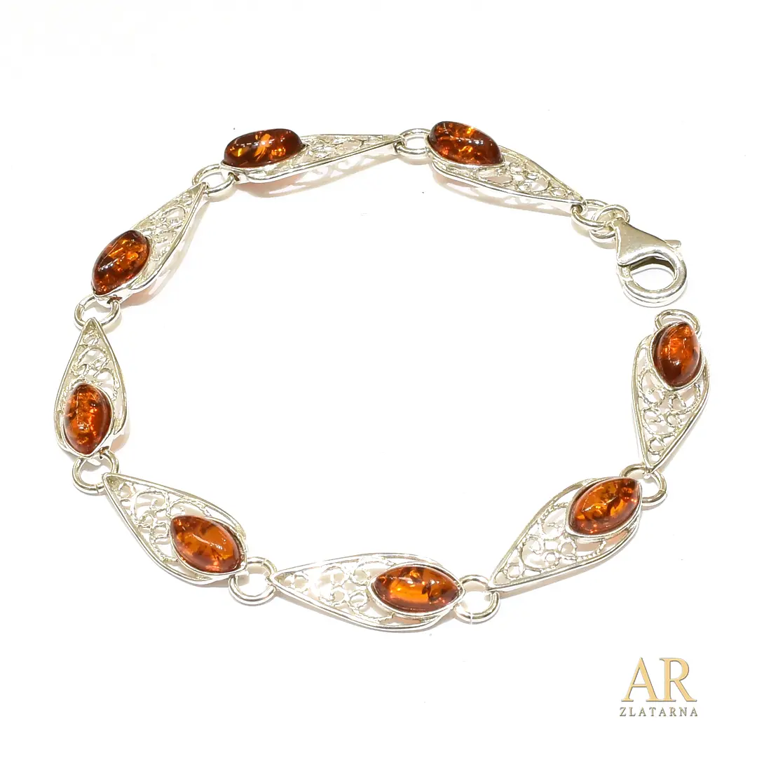 Srebrna narukvica Baltički jantar Model 4