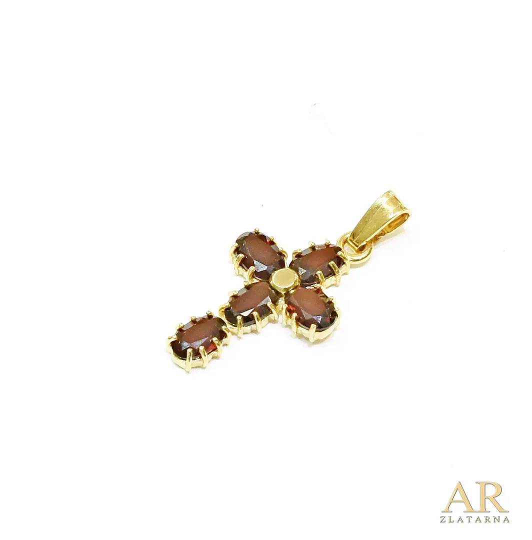 Zlatni privjesak Križ s  granatima