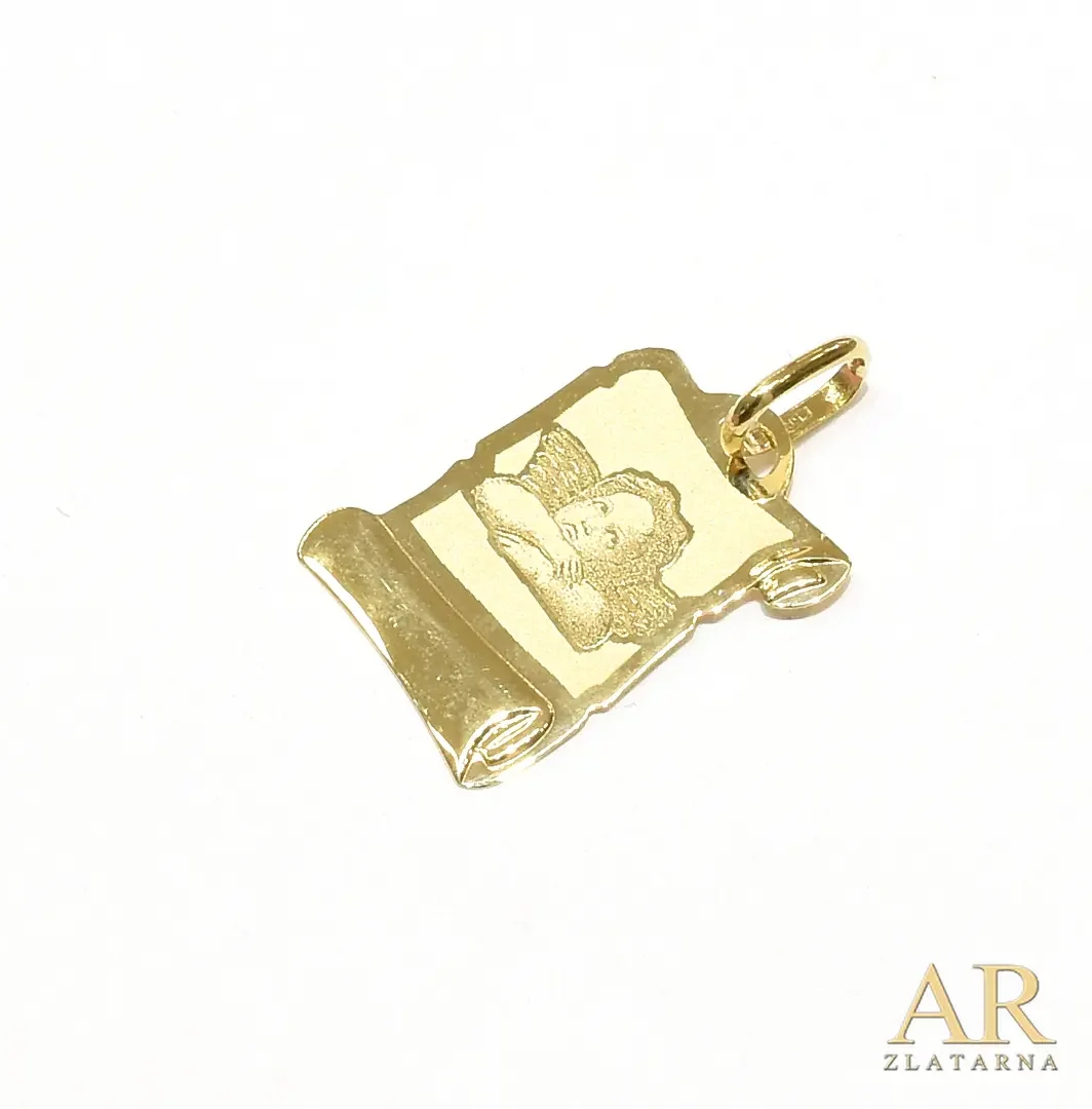 Zlatni privjesak Anđeo na  svitku Model 2