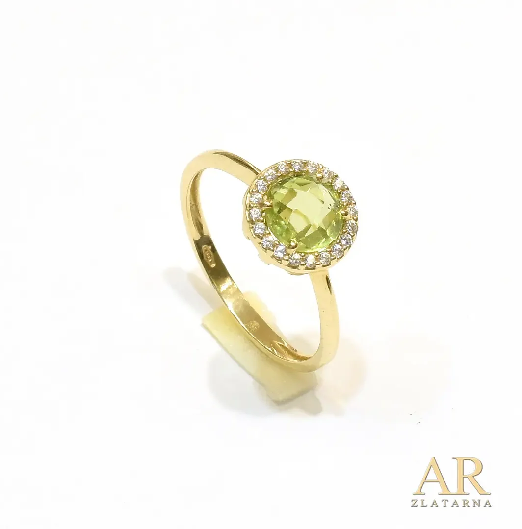 Zlatni prsten Peridot i cirkoni