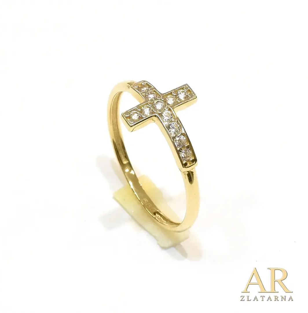 Zlatni prsten Križ sa cirkonima Model 2