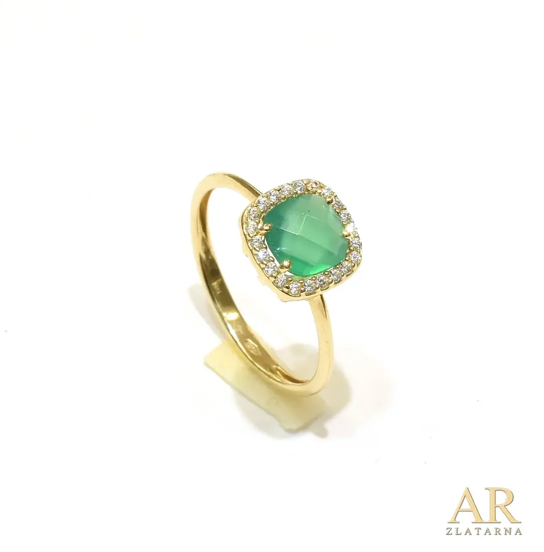 Zlatni prsten zeleni Agat i cirkoni