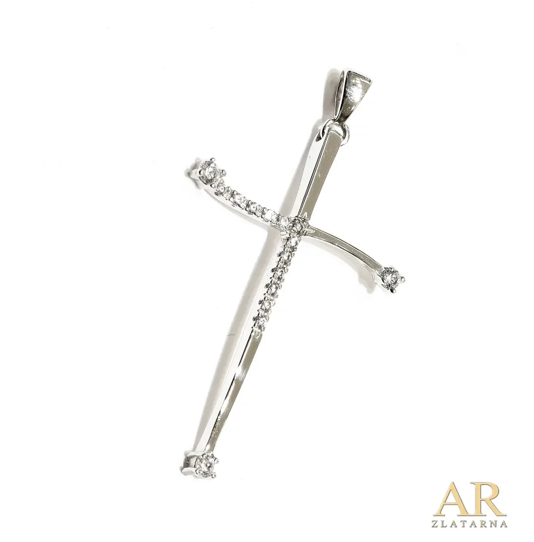 Bijelo zlato privjesak Križ sa cirkonima Model 2