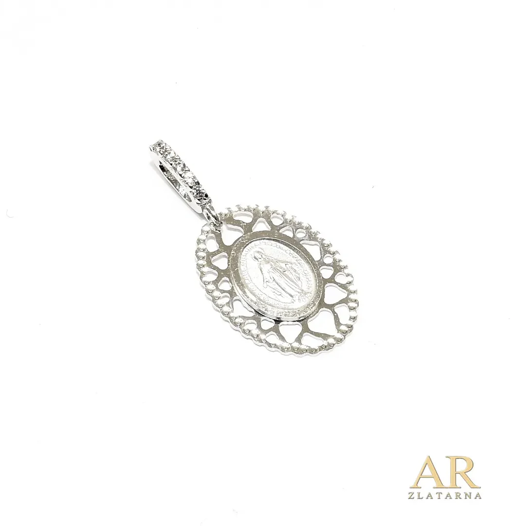 Zlatni privjesak Čudotvorna Gospa sa cirkonima bijelo zlato