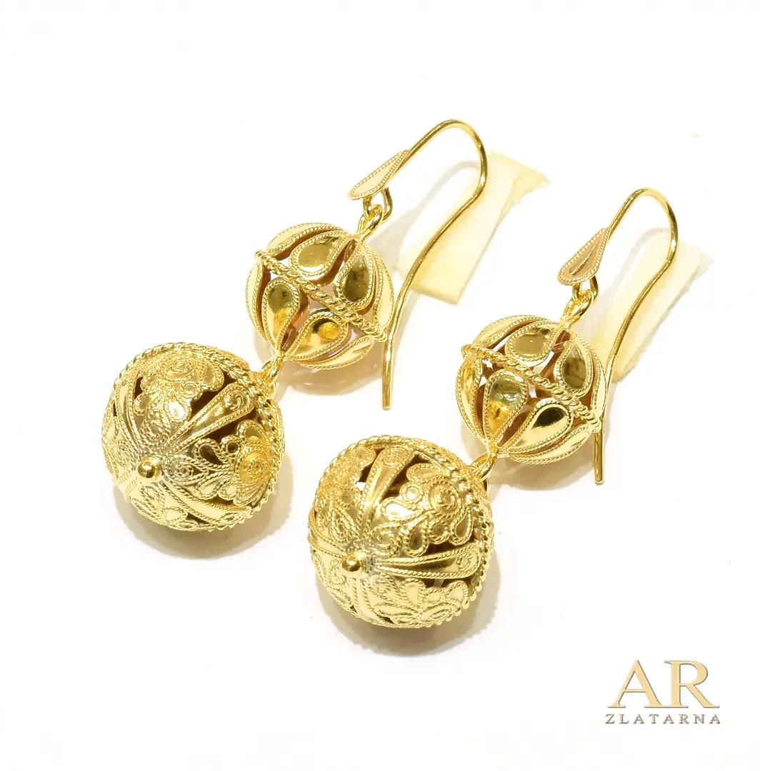 Zlatne Dalmatinske naušnice dupli Botuni filigran 16*50 mm