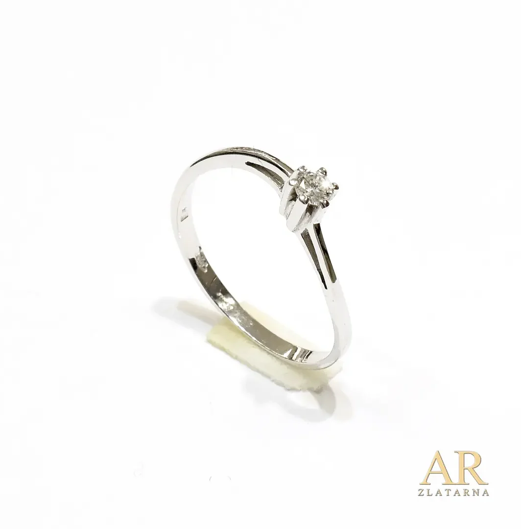 Zlatni zaručnički prsten klasični s dijamantom u kruni bijelo zlato