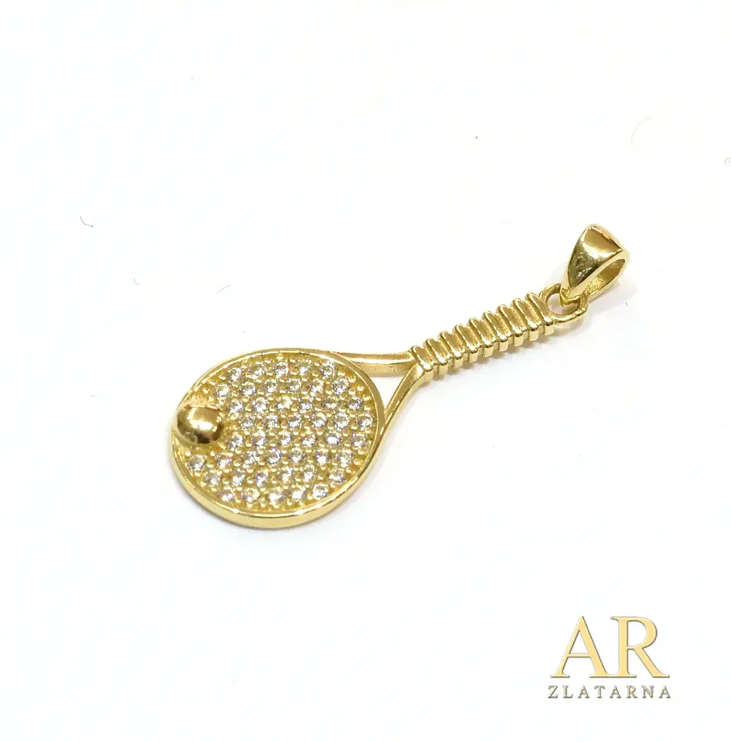Zlatni privjesak Teniski reket cirkoni