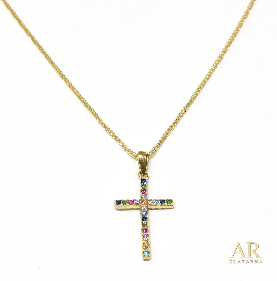 Zlatna ogrlica Križ privjesak s cirkonima 45cm Model 5