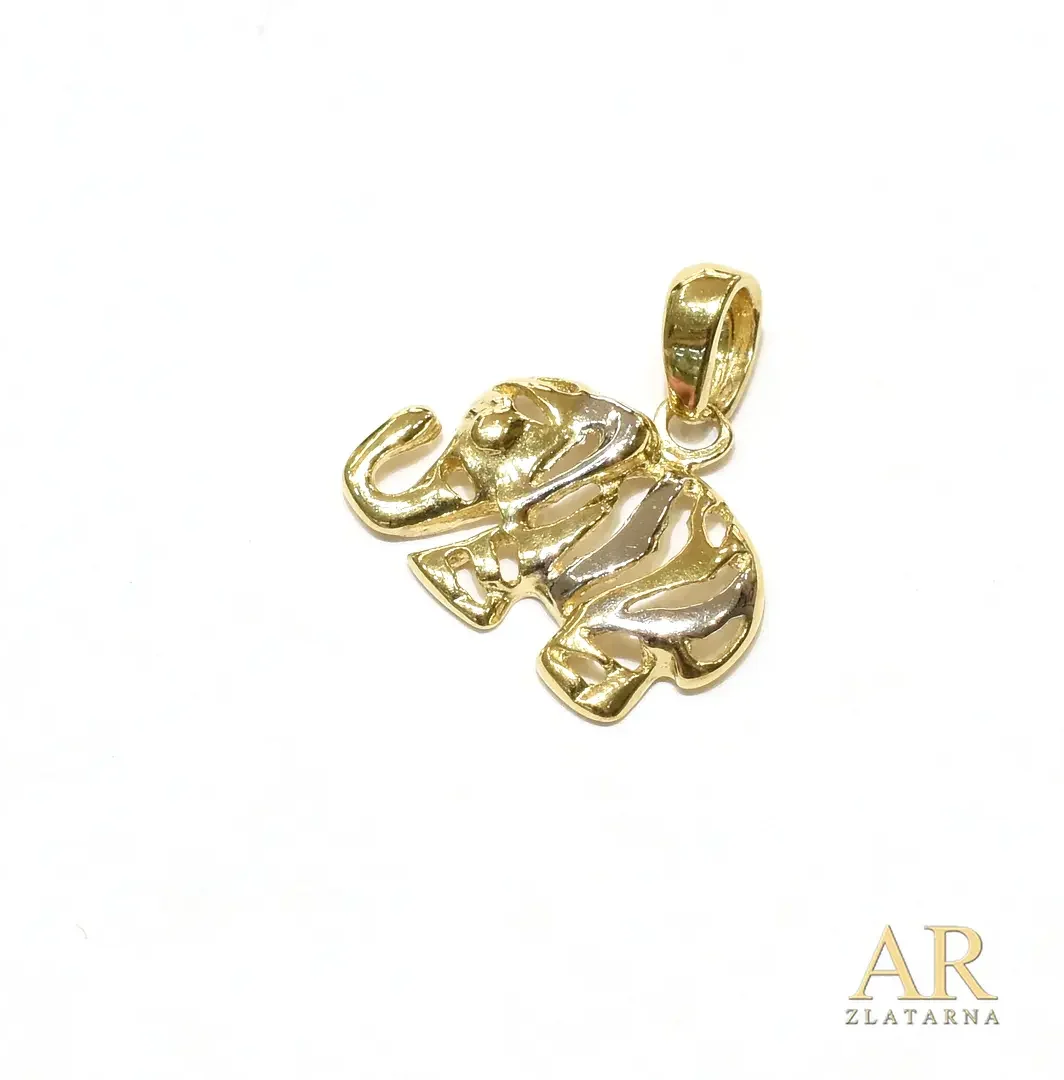 Zlatni privjesak  Slon bijelo i žuto zlato