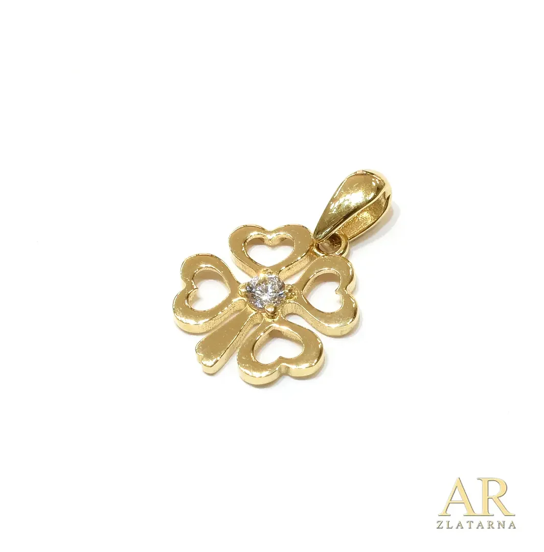 Zlatni privjesak djetelina s  cirkonom