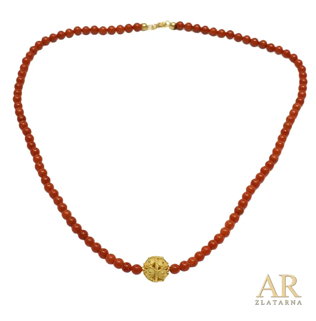 Koraljna ogrlica srebrni pozlaćeni Šibenski botun  45cm
