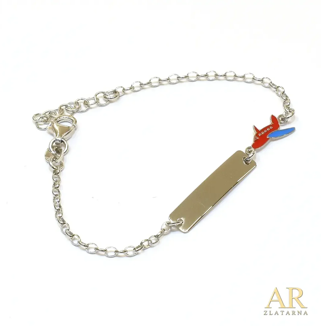 Srebrna dječja narukvica  Avion s pločicom 