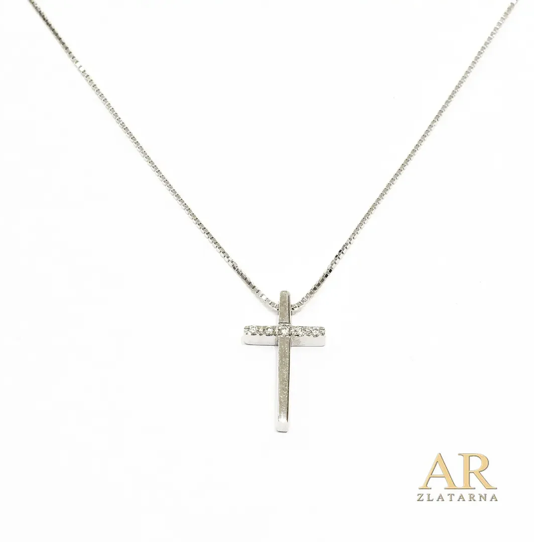 Zlatna ogrlica bijelo zlato s 0.025ct dijamantima Križ