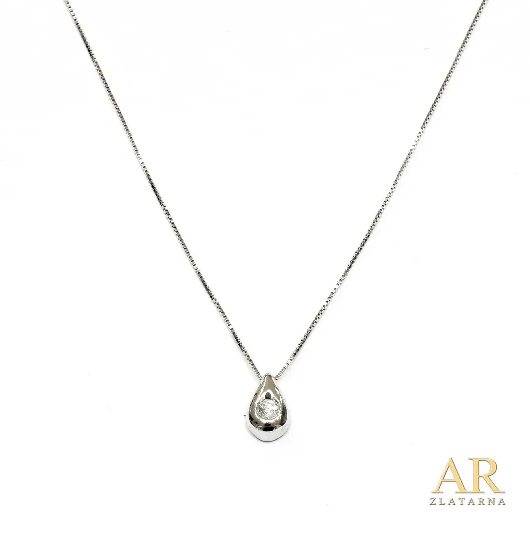 Zlatna ogrlica Suza s 0.04ct  dijamantom bijelo zlato 42cm