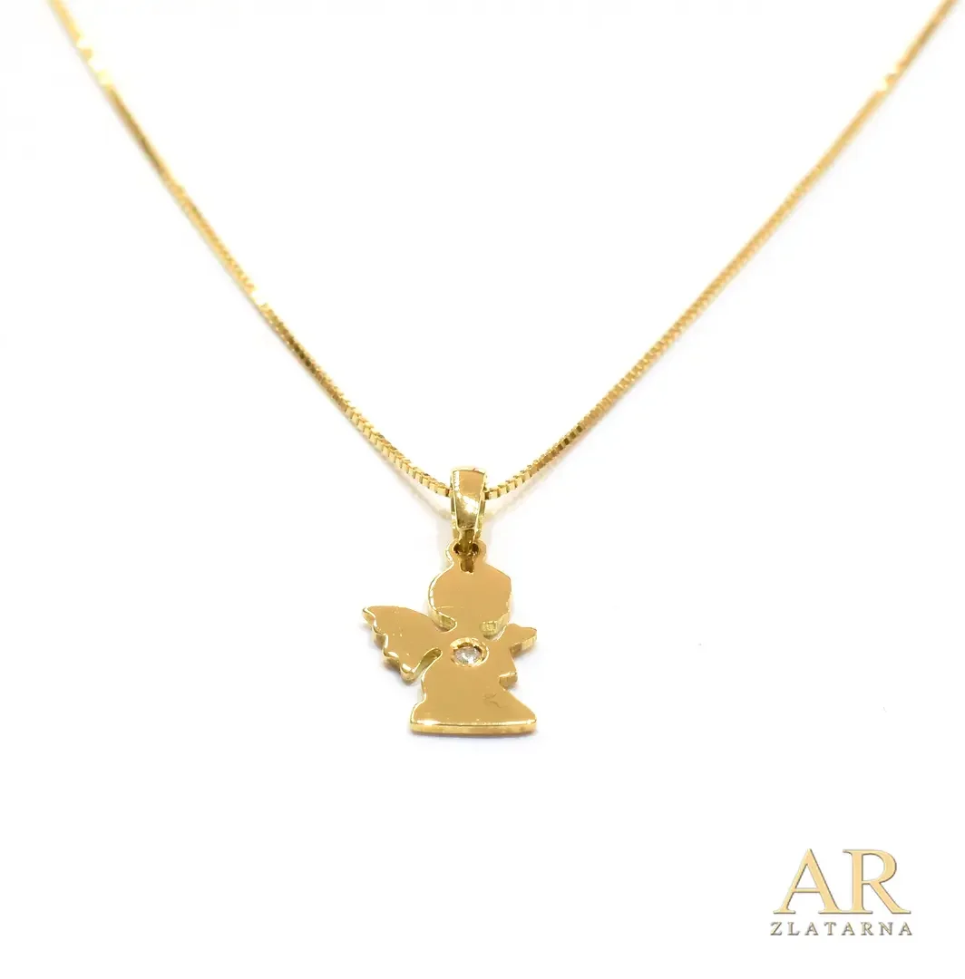 Zlatna ogrlica Anđeo kleči s  0.008ct dijamantima 42cm