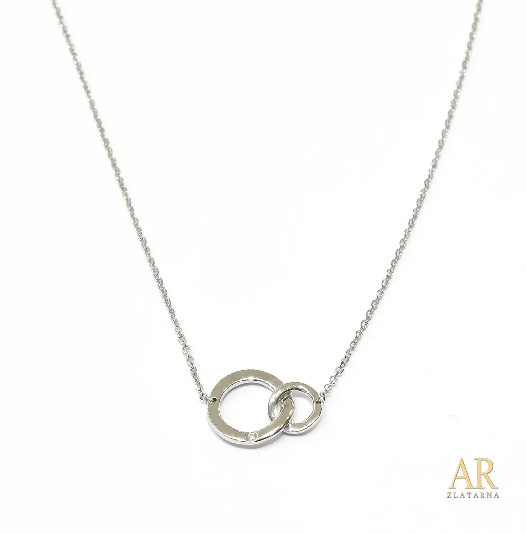 Zlatna ogrlica Dvije  karike s 0.01ct dijamantom bijelo zlato