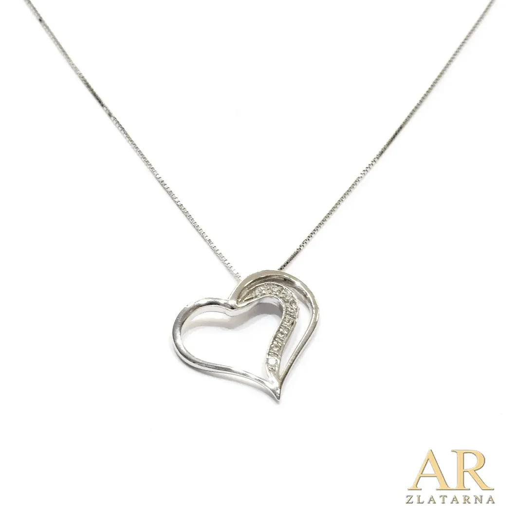 Zlatna ogrlica Srce s 0.04ct  dijamantima bijelo zlato 42cm