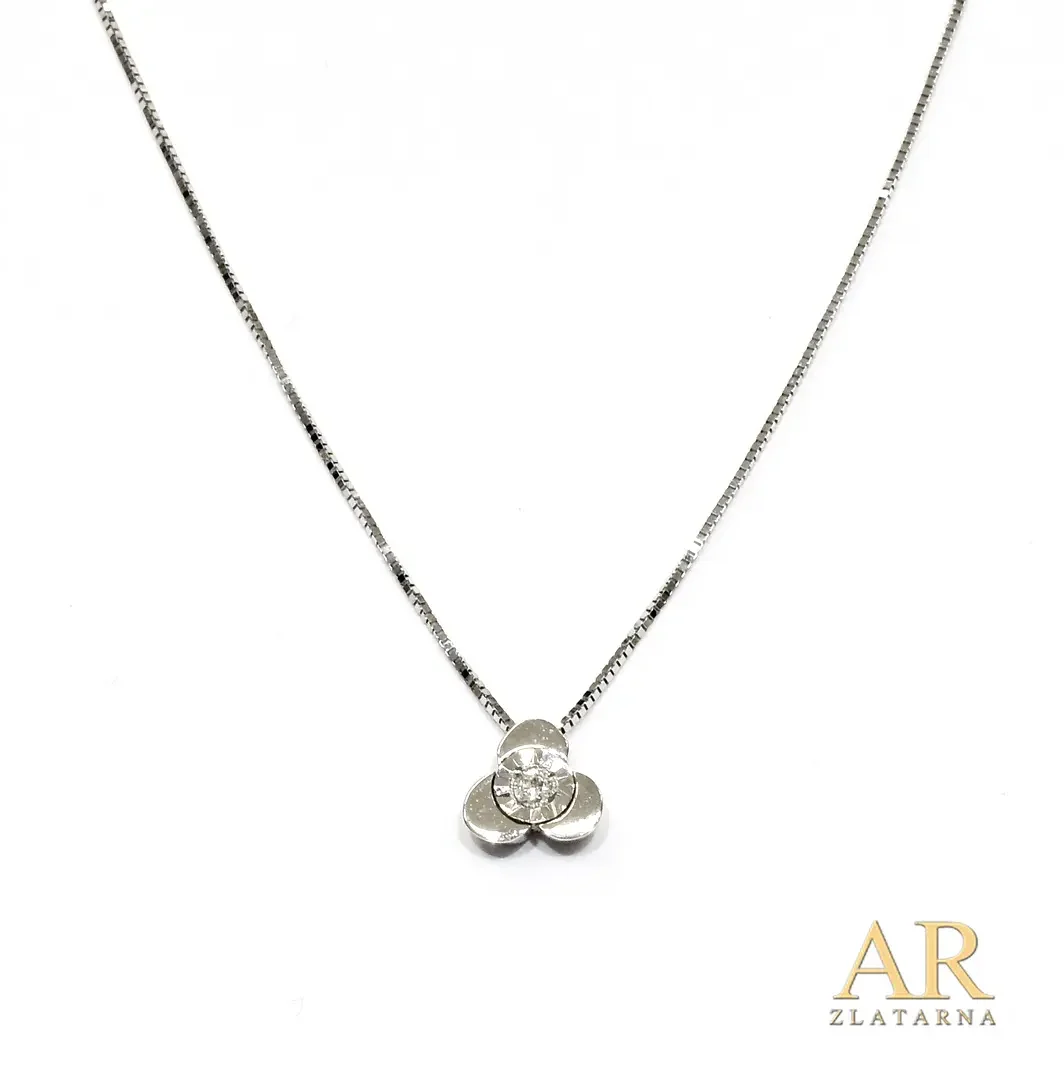 Zlatna ogrlica Trolist s  0.025ct dijamantom bijelo zlato 42cm