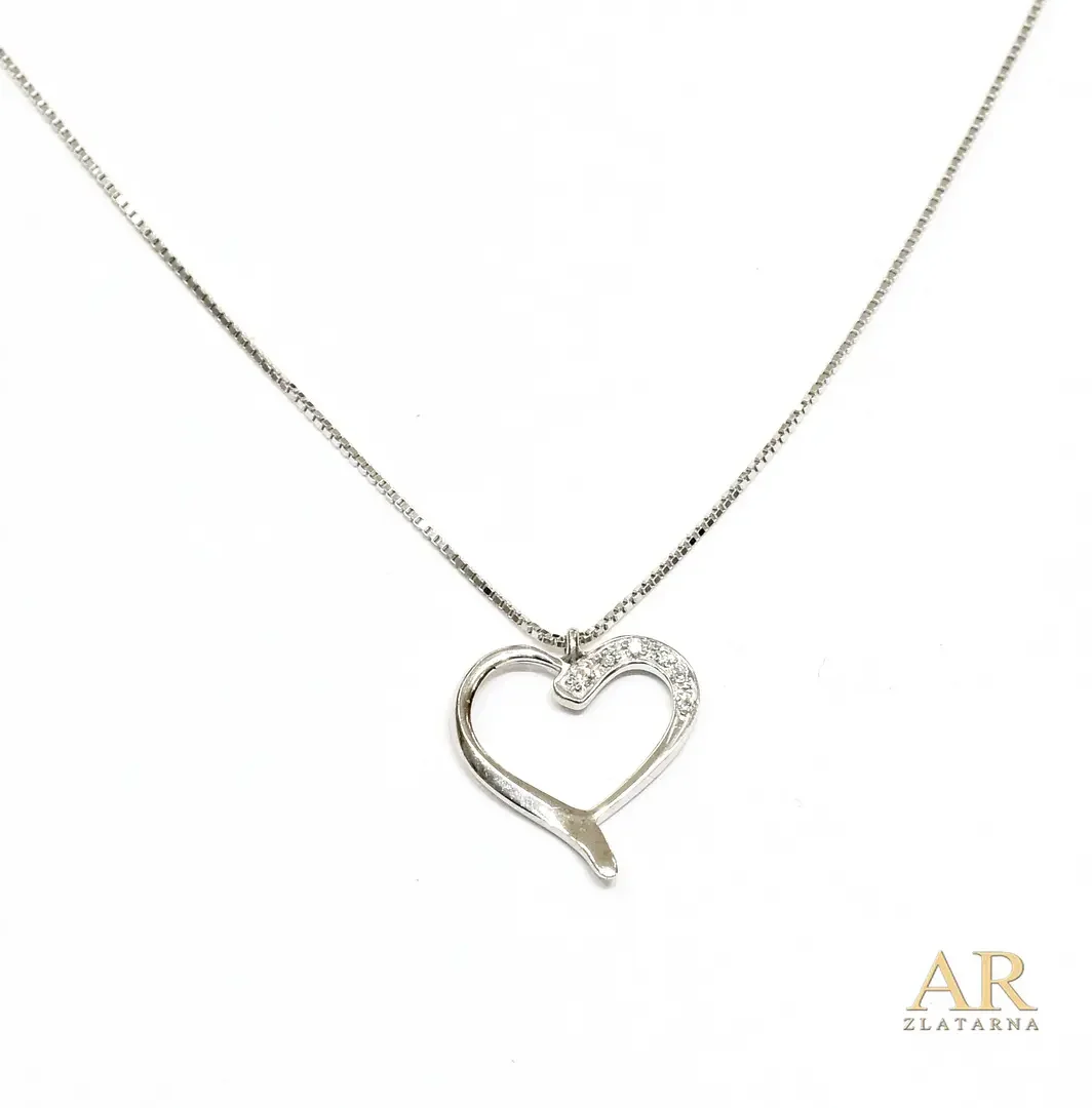 Zlatna ogrlica bijelo zlato s 0.03ct dijamantima Srce