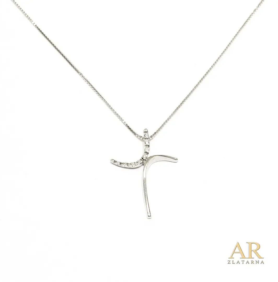 Zlatna ogrlica bijelo zlato s 0.0264ct dijamantima Križ