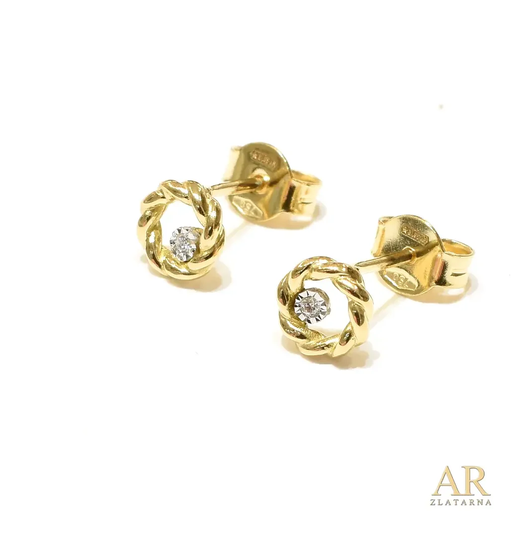 Zlatne naušnice s 0.01ct  dijamantima u opletu 