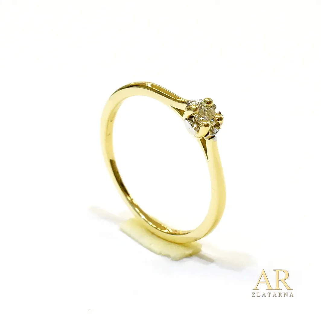 Zlatni  zaručnički prsten s 0.09ct dijamantom u četverokrakoj kruni