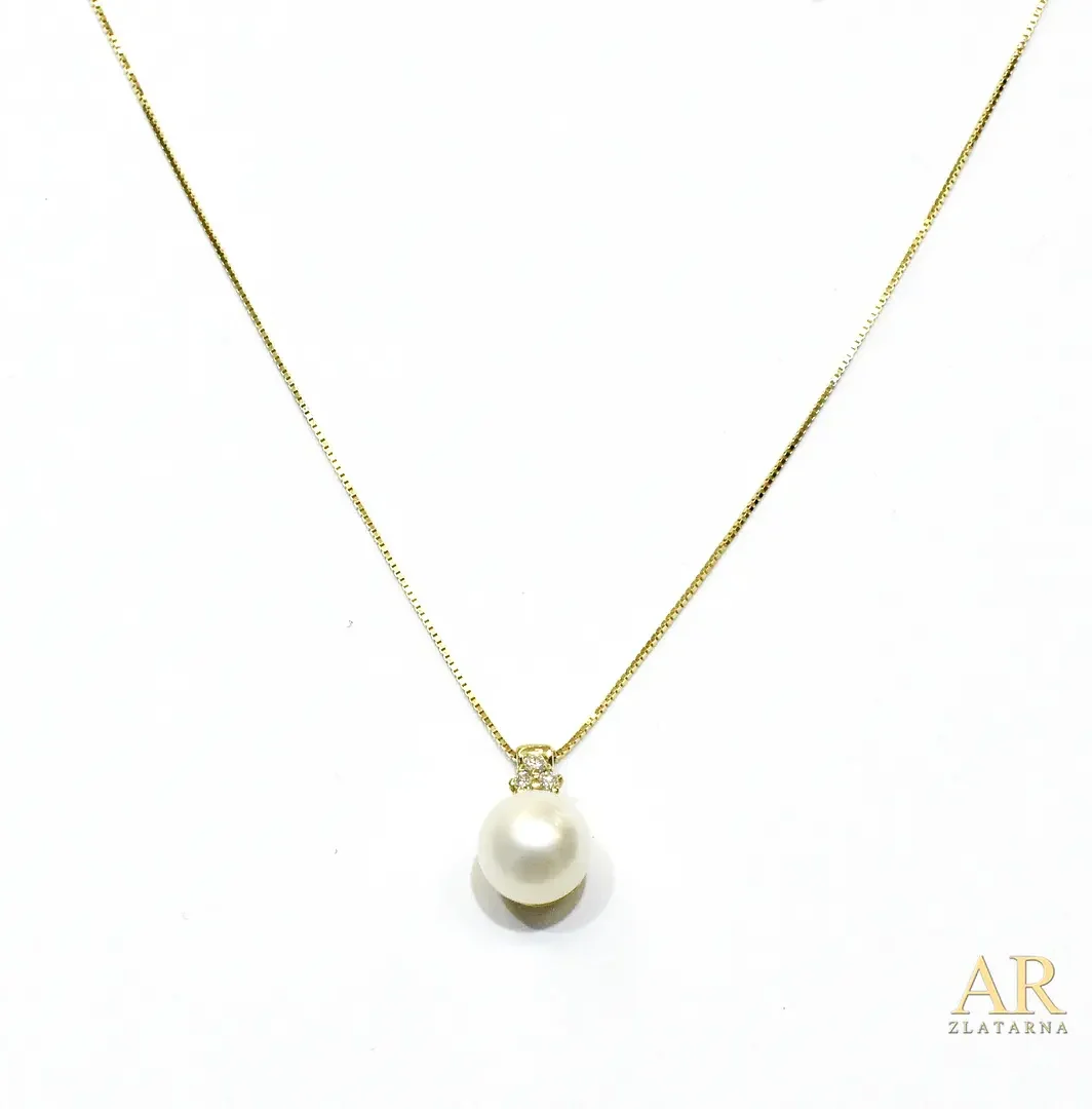 Zlatna ogrlica s 0.045ct  dijamantom i biserom