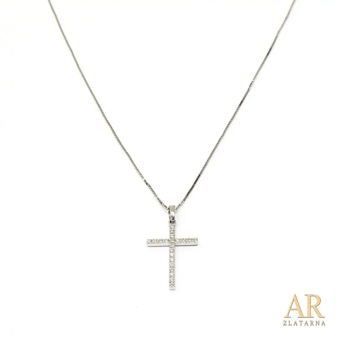 Zlatna ogrlica Križ s 0.069ct dijamantima bijelo zlato