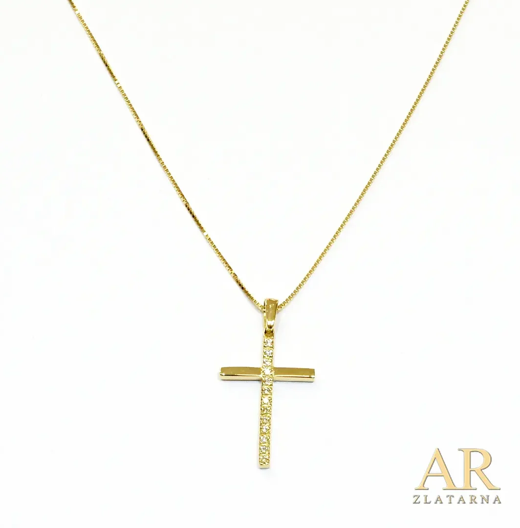 Zlatna ogrlica Križ s 0.042ct  dijamantima 42cm
