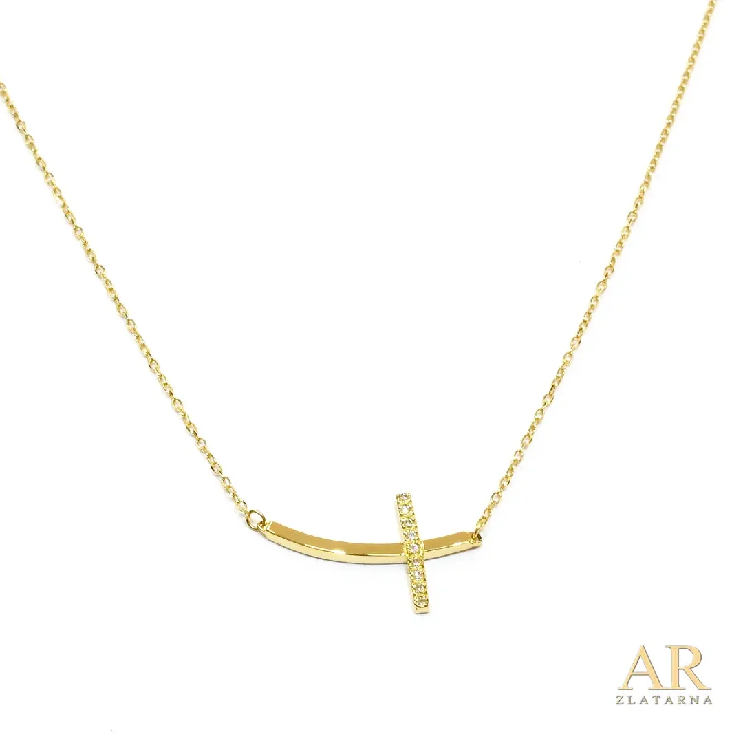 Zlatna ogrlica Križ uzdužni  zakrivljeni s 0.029ct dijamantima 42cm
