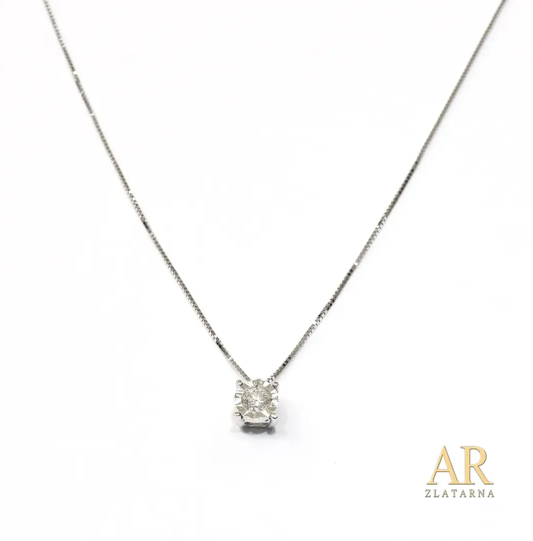 Zlatna ogrlica s privjeskom  0.12ct dijamanti u četverokrakoj kruni bijelo zlato