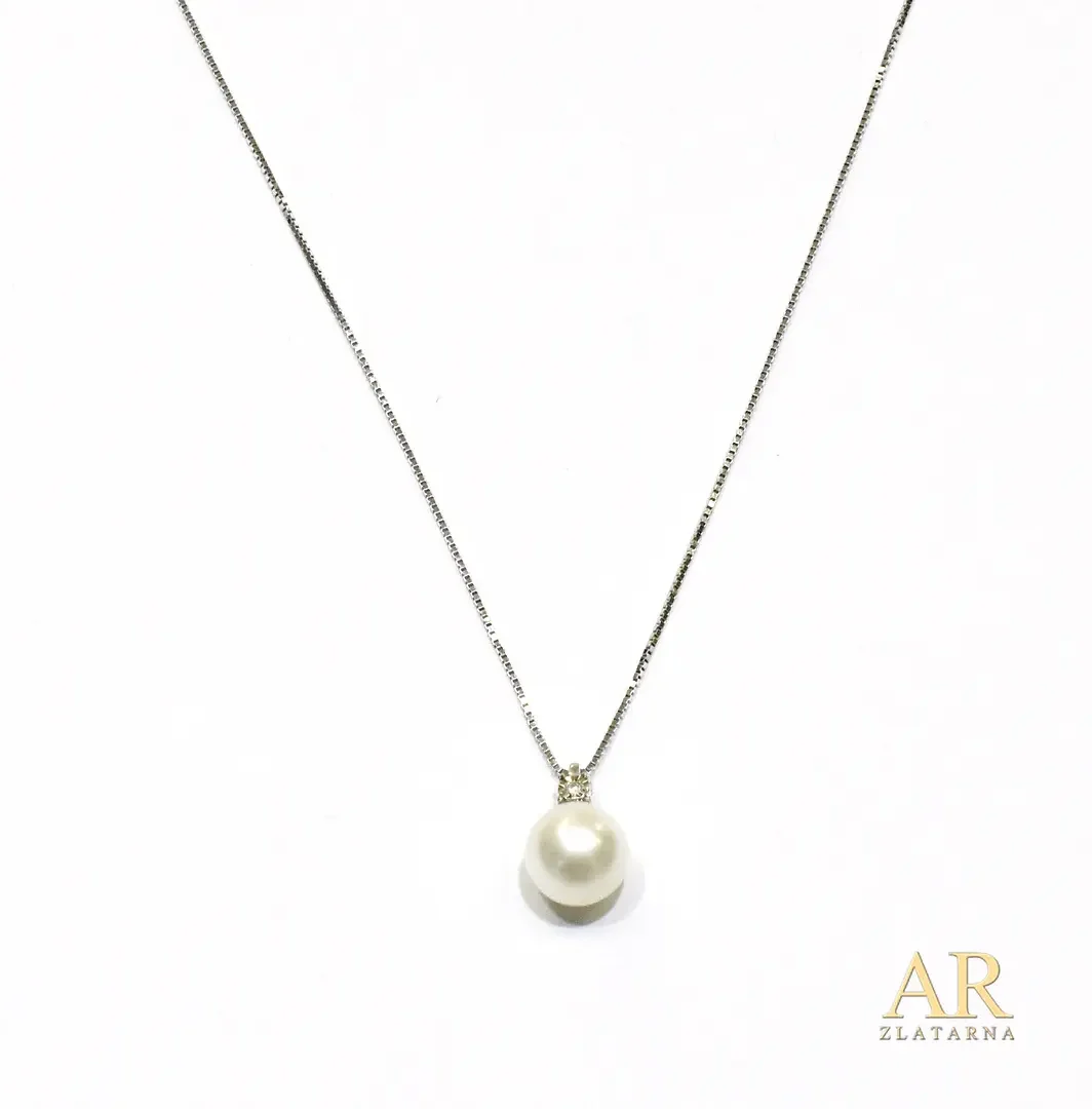 Zlatna ogrlica s 0.005ct  dijamantom i biserom do 6.5mm bijelo zlato