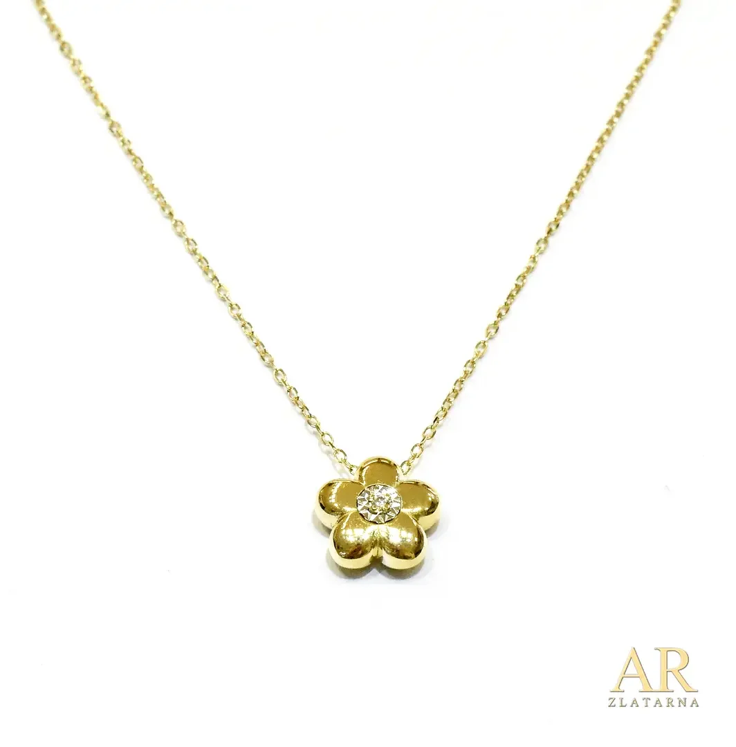 Zlatna ogrlica Cvijet s  0.015ct dijamantom