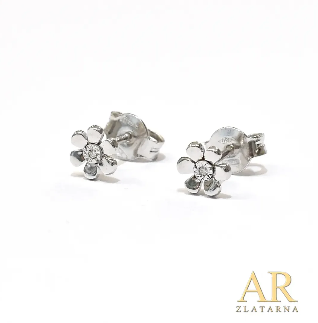 Zlatne naušnice Cvijet s  0.01ct dijamantima bijelo zlato