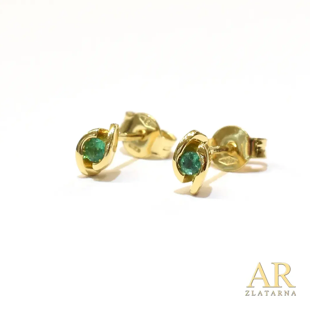 Zlatne naušnice s 0.16ct  smaragdima u uvijenoj kruni