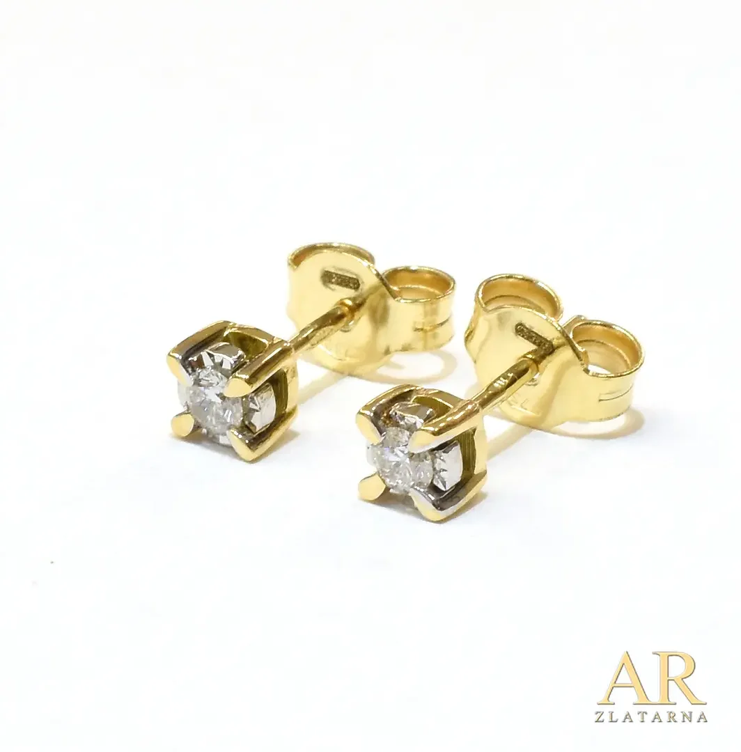 Zlatne naušnice Futura s  0.14ct dijamantima u četverokrakoj kruni bijelo i žuto zlato