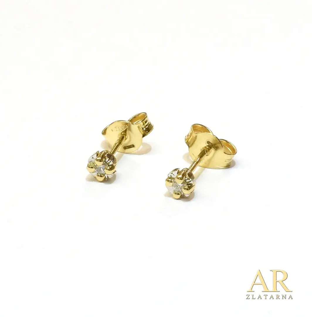 Zlatne naušnice s 0.08ct  dijamantima u četverokrakoj kruni bijelo i žuto zlato